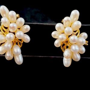 14K Gold Cluster Pearl & Diamond Earring